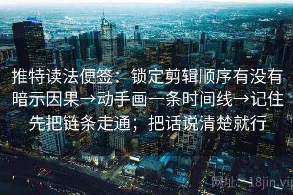 推特读法便签：锁定剪辑顺序有没有暗示因果→动手画一条时间线→记住先把链条走通；把话说清楚就行